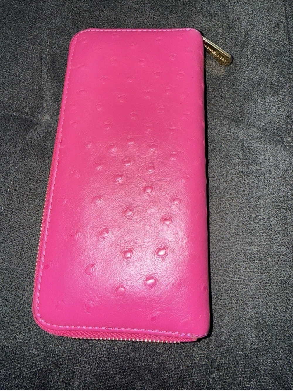 Michael Kors Hot Pink Bedford Ostrich Embossed Zip Wallet with Gold Plaque - Picture 5 of 9